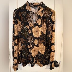 Brown floral work blouse